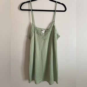 H&M Light Green Lace Trim Satin Nightgown Dress - Size Medium
